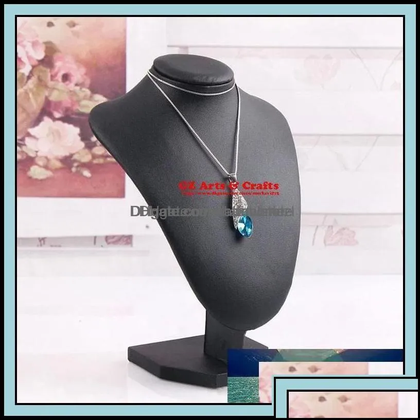Mannequin Black Pu Leather Neck Shelf Models Necklace Pendant Holder Bust Jewelry Display Stand Show Storage Drop Deliver Chainworldzl
