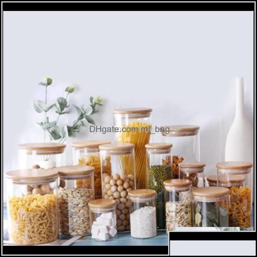 Bottles Jars Container Bamboo Lid High Borosilicate Glass Kitchen Grain Sealed Freshkeeping Box Storage Jar Wbfmm Byi4W