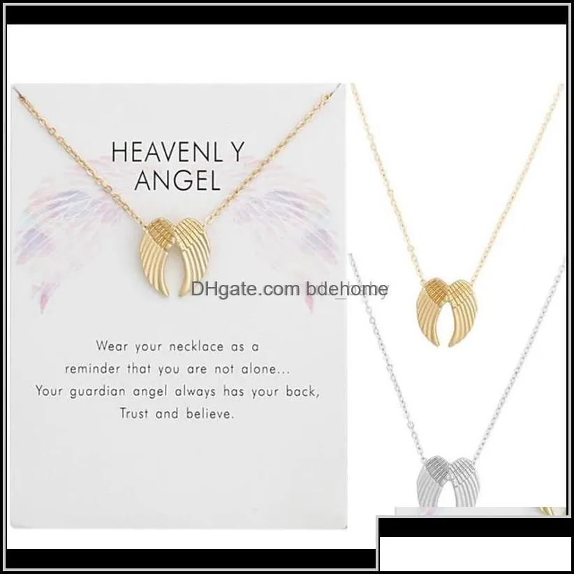 Fashion Jewelry Heavenly Double Angel Wings Necklace With Card Selling G1Egi Necklaces Zsold