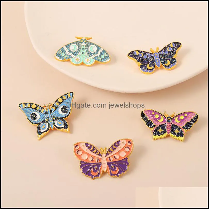 witch butterfly enamel pins custom moon phase moth brooches lapel badges punk gothic insect jewelry gift for friends