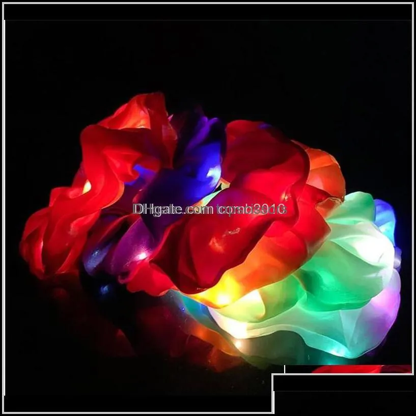 Led Luminous Hair Bands Scrunchies Women Girls Headwear Hair Rope Simple Wrist Band Rings Rubber Band Hair Accessories 20Pcs Vrzqp