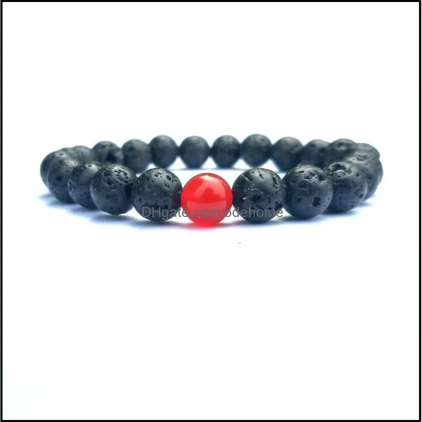 Charm Bracelets 8Mm Agate Chakras Black Lava Stone Beads Elastic Bracelets Essential Oil Diffuser Bracelet Volcanic Rock Dhseller2010