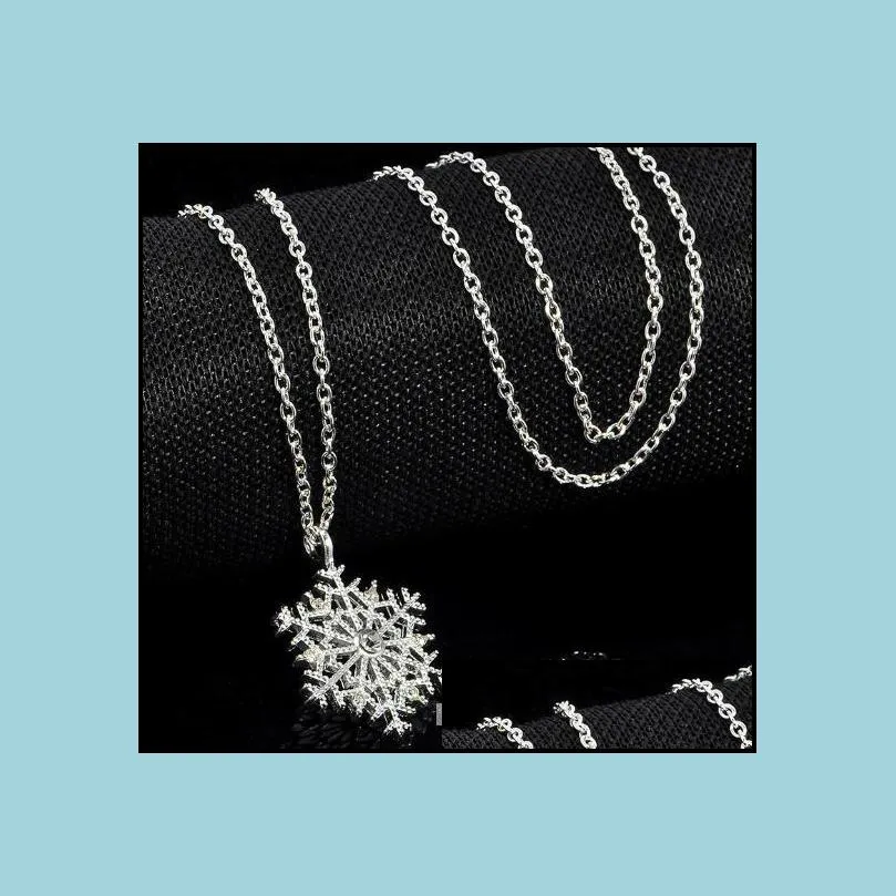 fashion crystal zircon snowflake flower pendant necklace for women luxury sweater necklaces nice party jewelry christmas gift