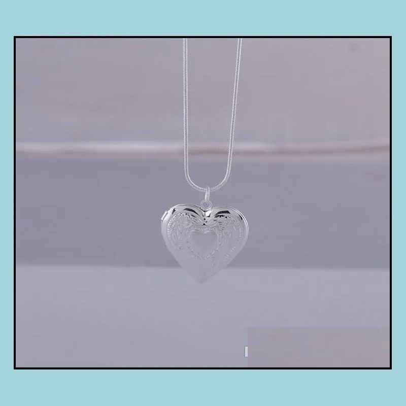 heart locket photo pendant necklace delicate snake chain silver colors picture frame charm necklaces lover gift