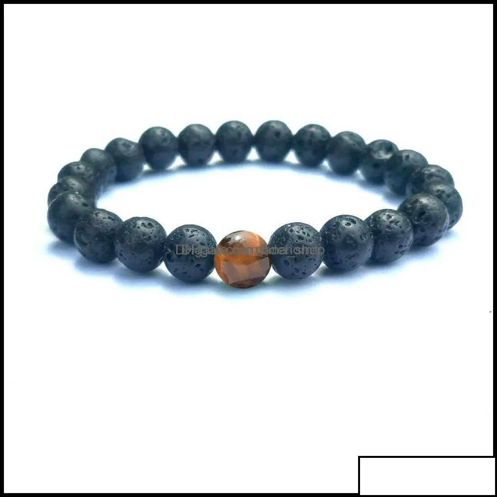 Charm Bracelets 8Mm Agate Chakras Black Lava Stone Beads Elastic Bracelets Essential Oil Diffuser Bracelet Volcanic Rock Dhseller2010