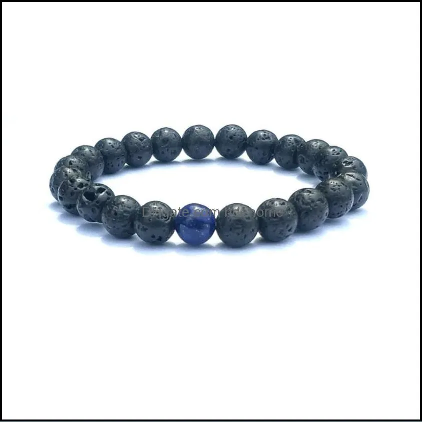 Charm Bracelets 8Mm Agate Chakras Black Lava Stone Beads Elastic Bracelets Essential Oil Diffuser Bracelet Volcanic Rock Dhseller2010