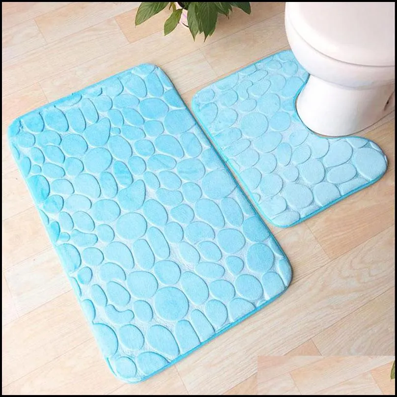 bath mat 2 piece set cobblestone pattern toilet cover foot pad non-slip absorbent bathroom doormat flannel soft bath rug carpet