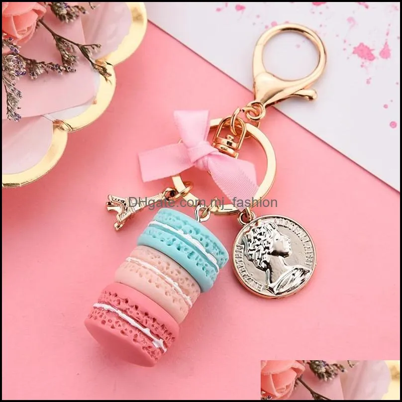 creative macaron cake keychain for women bow paris tower key ring charm car bag keychain sweet party gift jewelry