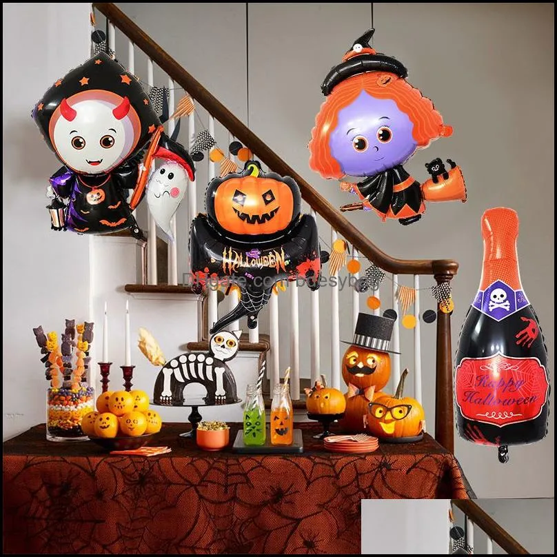 Festive Children`s Halloween inflatable balloons aluminum toys pumpkins ghosts spider shapes party supplies sets