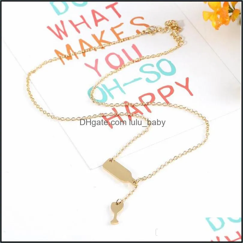 gold rose silver red wine cup pendant necklace alloy trendy jewelry good friend gifts personalized bottle necklaces 03