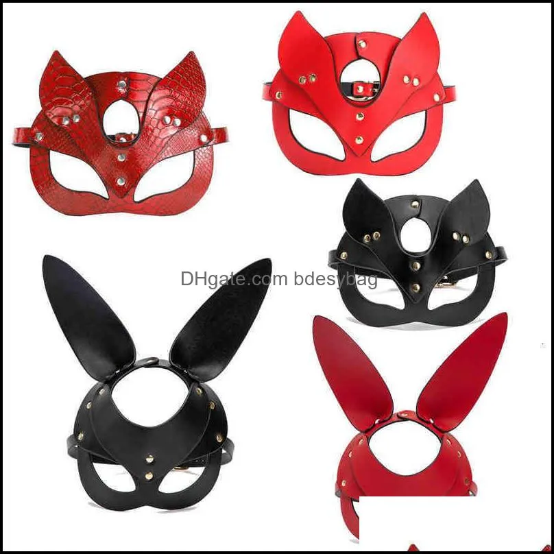 Masks Bdsm Sex Toys for Women Bondage Restraints Leather Sexy Rabbit Cat Ear Bunny Mask Masquerade Party Face Cosplay