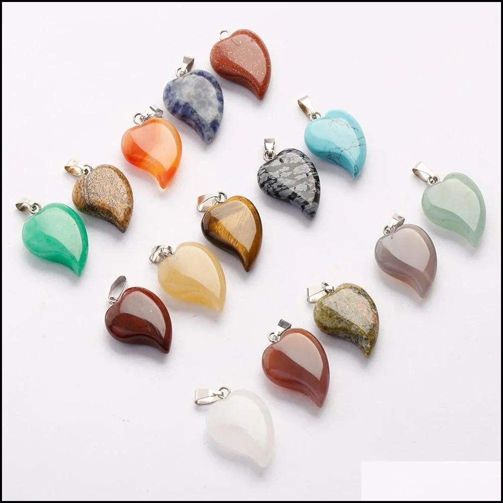 hot lovely crooked love heart shaped stone pendants mixed crystal quartz healing charms pendant for jewelry making necklace earrings