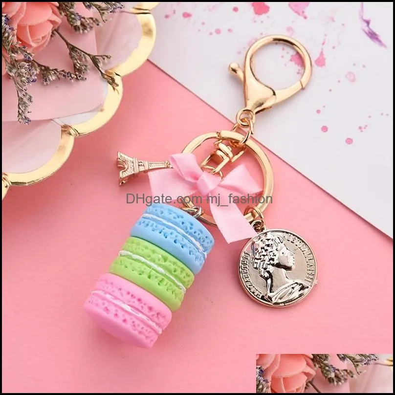 creative macaron cake keychain for women bow paris tower key ring charm car bag keychain sweet party gift jewelry