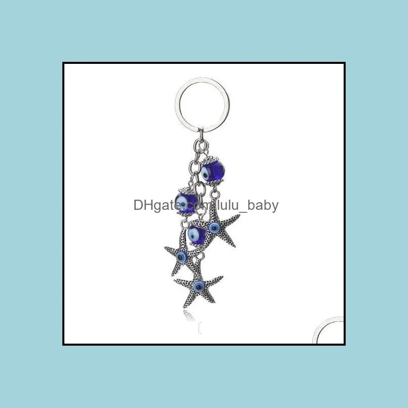 vintage silver starfish charm key chain for women men turkey evil eyes keychain rings ocean keychains