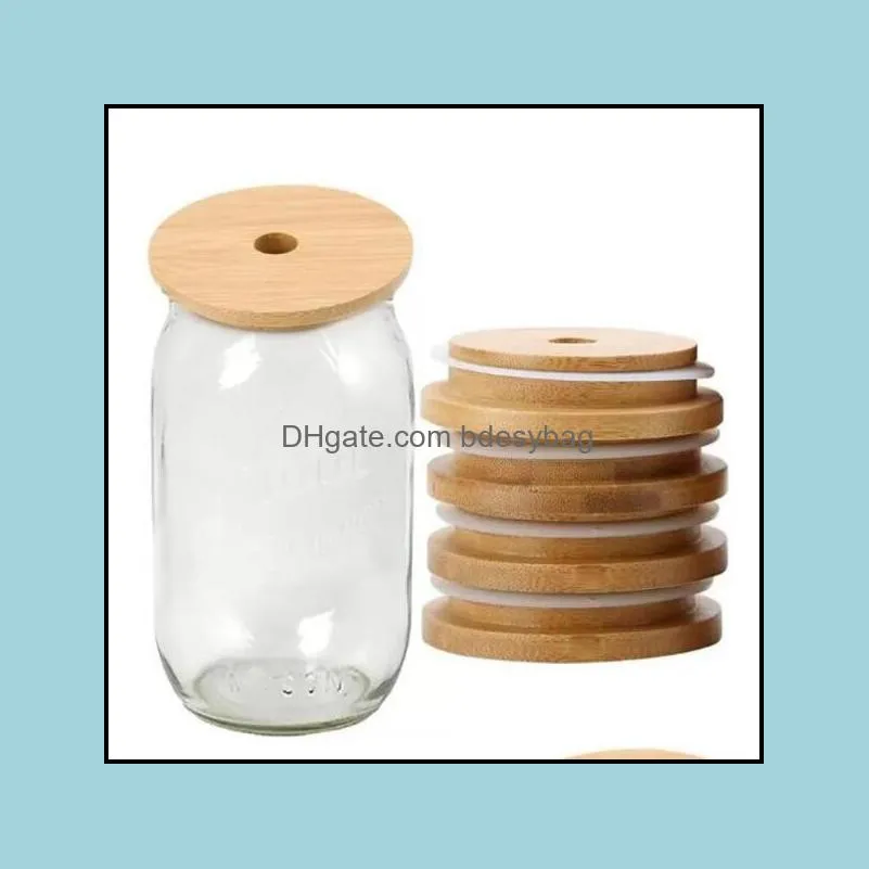 Bamboo Cap Lids -keeping Reusable Wooden Mason Jar Lid with Straw Hole and Silicone Seal