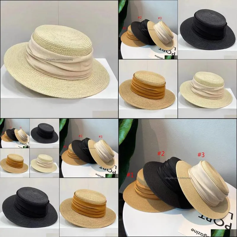 2022 thin spring and summer Lafite hat strap flat eave simple temperament flat top Beach