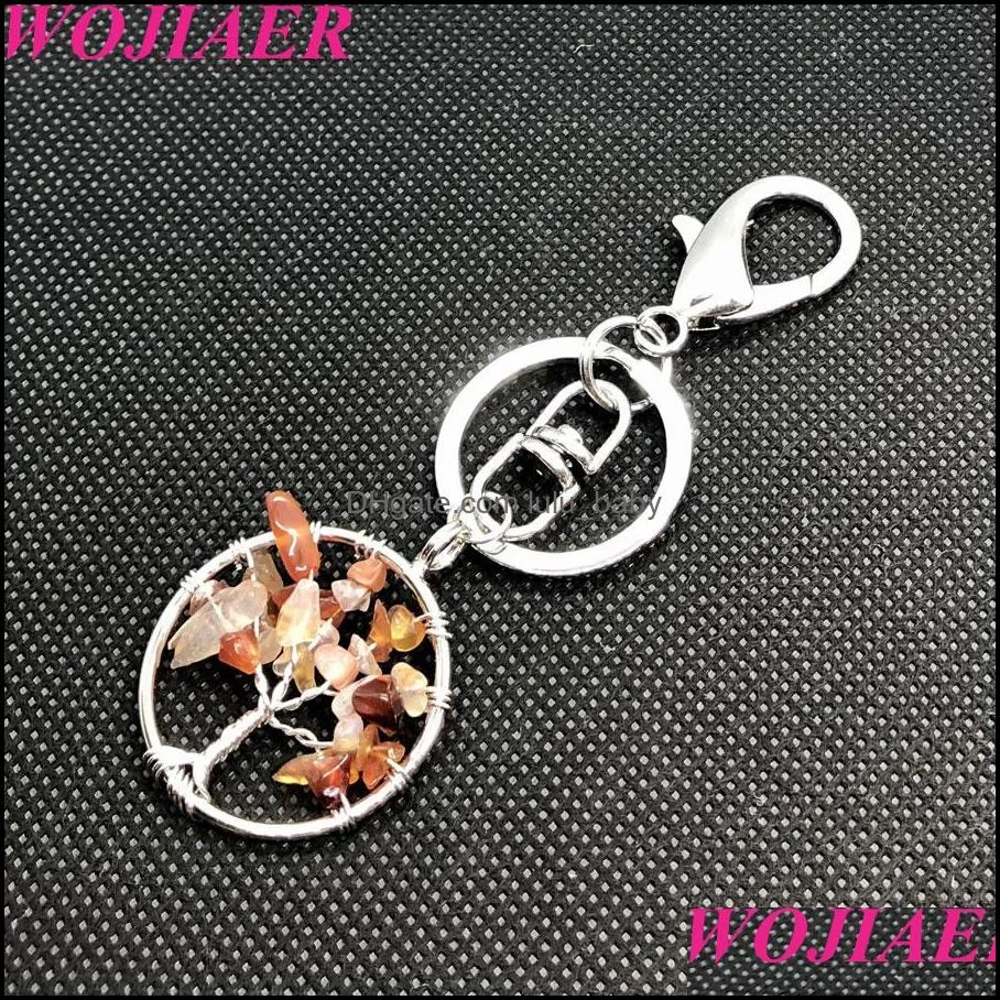 natural stone clear crystal keychains ring key handmade holder round tree of life for women car bags accessories bw911