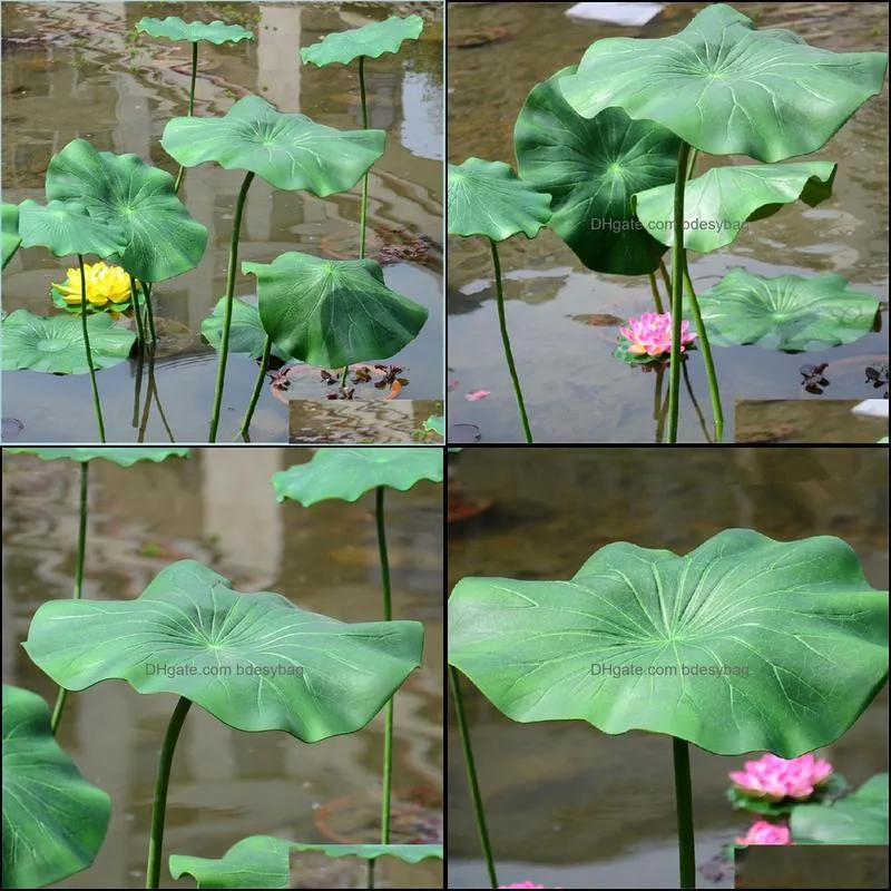 Decorative Flowers & Wreaths Artificial Plants Lotus Leaf Long Stem Floating Pool Decor Aquarium Fish Pond Scenery Fake Home Decoration