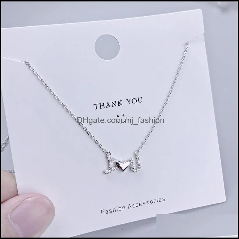 925 sterling silver ``i love u`` statement necklaces heart shape zircon woman`s jewelry charm heart pendant necklace for valentine`s