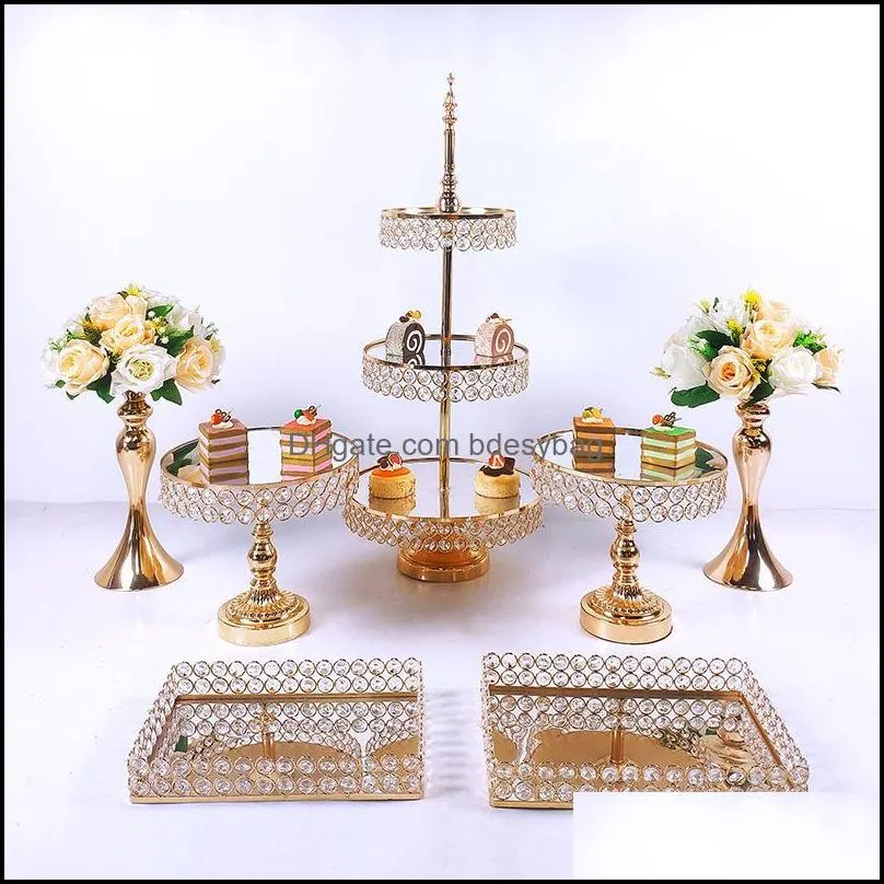 see pic Bakeware 7pcs-16pcs Electroplate Mirror Cake Stand Set Display Wedding Birthday Party Dessert Cupcake Plate Rack