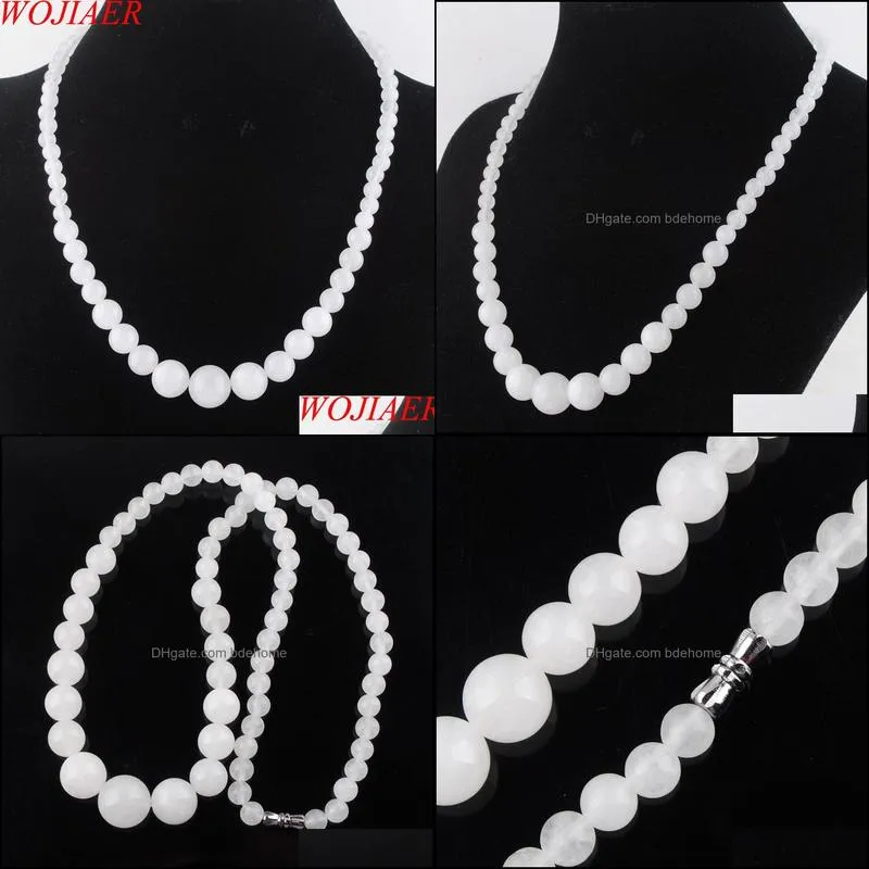 white gem stone 6-14mm graduated round beads women necklace 17.5 inches strand jewelry f3017