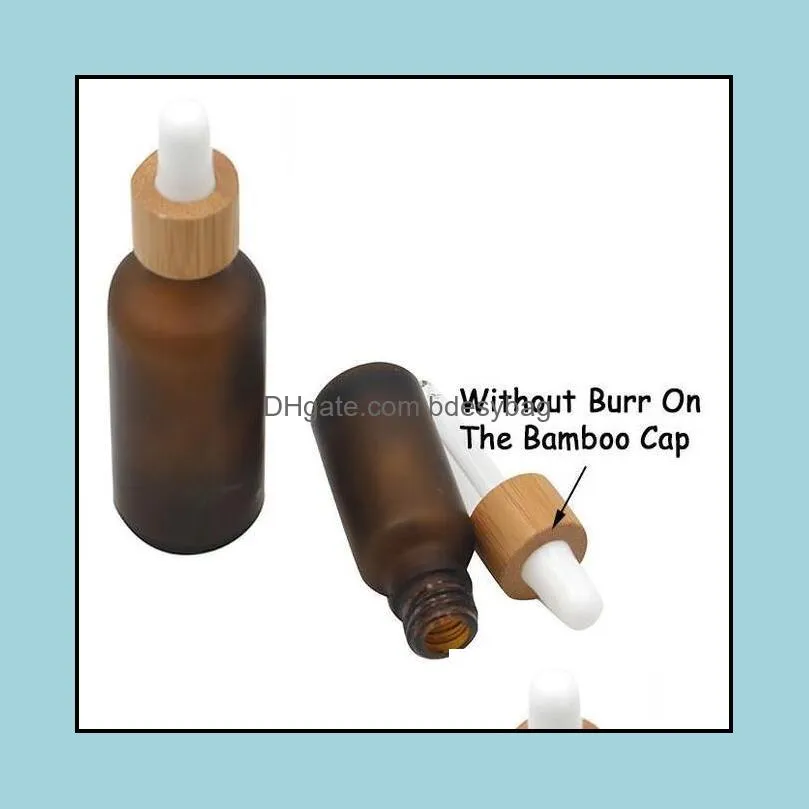 Frosted Amber White Glass Dropper Bottle 15ml 30ml 50ml with Bamboo Cap 1oz Wooden  Oil Bottles