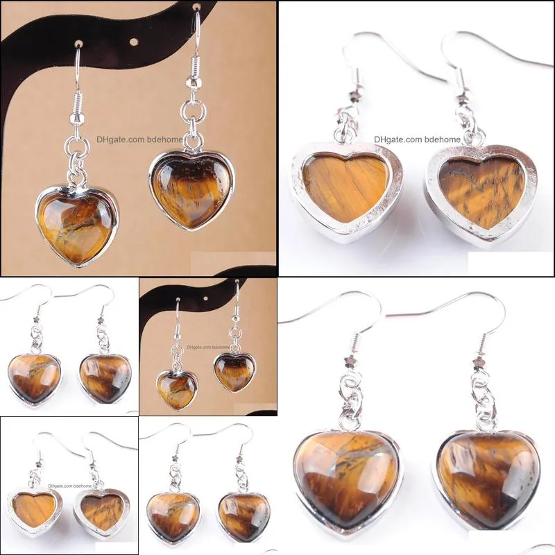 natural tigers eye stones dangle earrings love heart shape bead pendant drop earring wedding jewelry for women girls r3184
