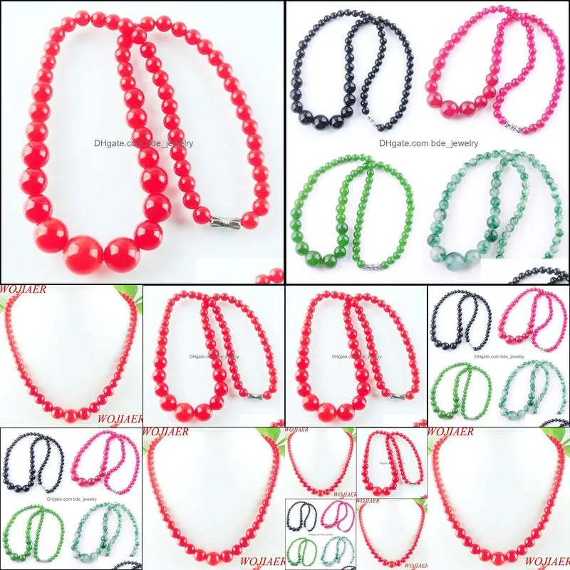 red jade gem stone 6-14mm graduated round beads women necklace 17.5 inches strand jewelry f3002