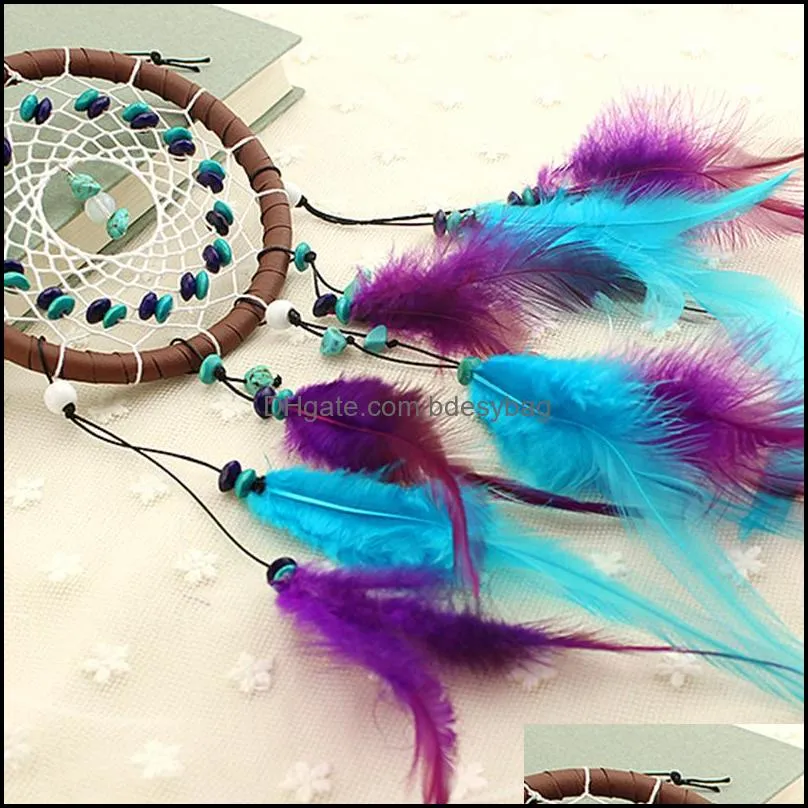 Arts And Crafts Wholesale- Antique Imitation Enchanted Forest Dreamcatcher Gift Handmade Dream Catcher Net With Feathers Wall Hanging