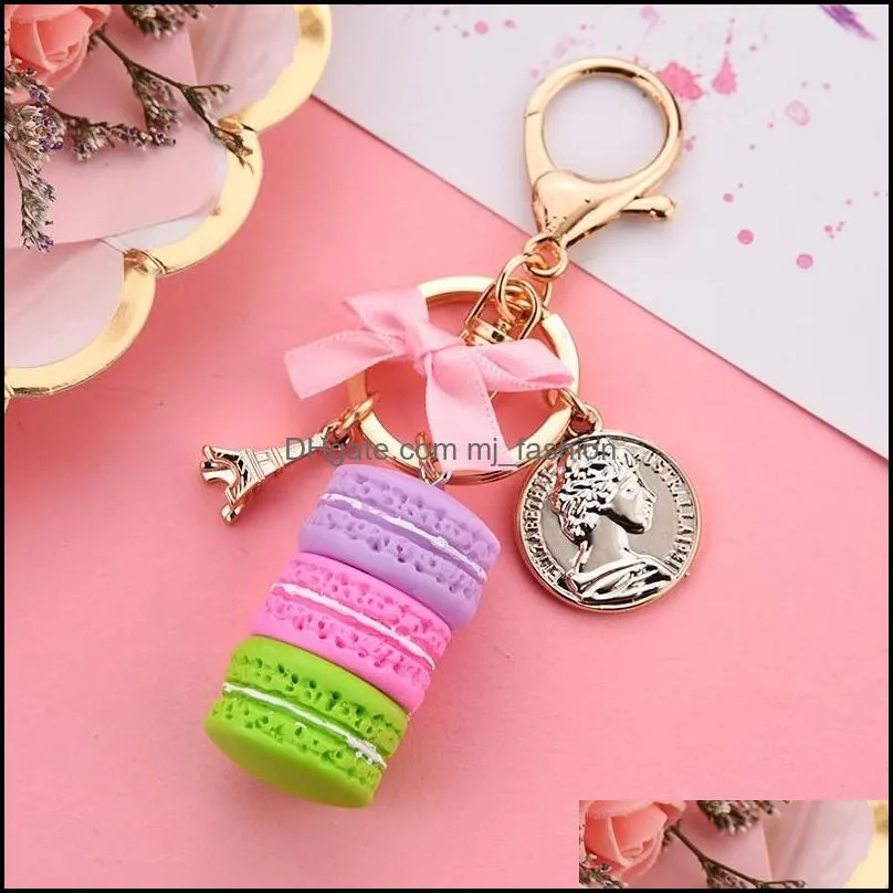 creative macaron cake keychain for women bow paris tower key ring charm car bag keychain sweet party gift jewelry