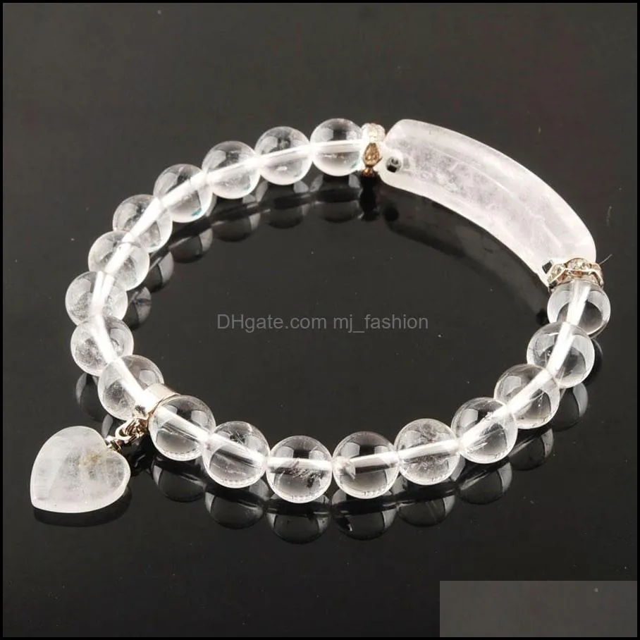 natural stone beads white crystal strand bracelets & bangles heart shape charm fitting women jewelry love gifts k3325