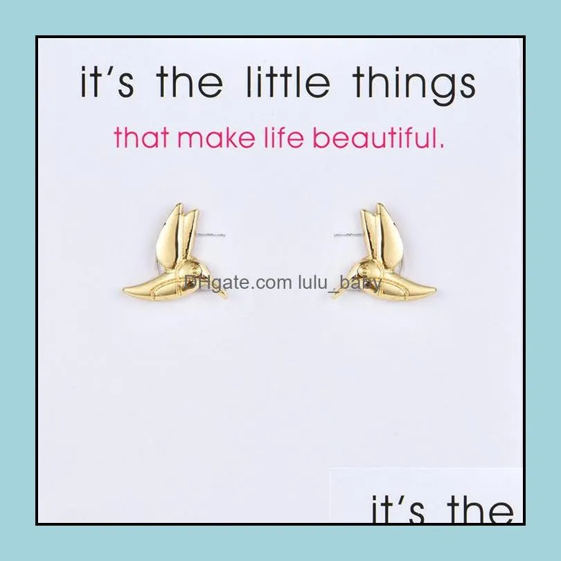 cute flying birds earrings alloy exquisite gold silver color stud earrings women`s unique exquisite card jewelry gifts