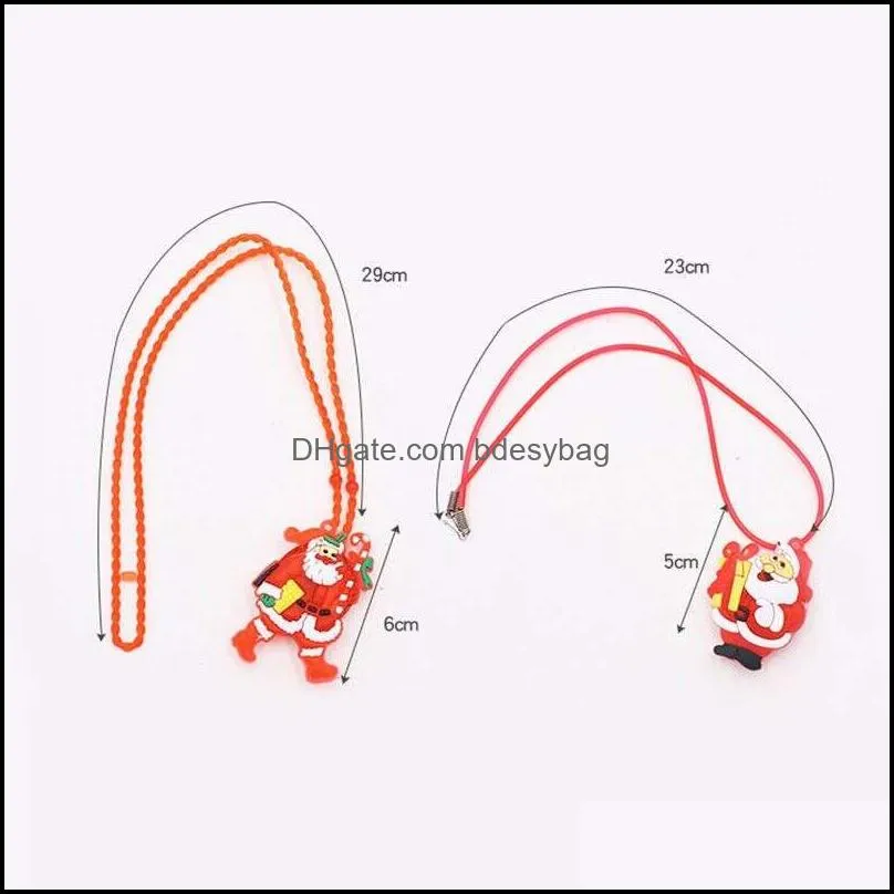 Christmas Light Up Flashing Necklace Decorations Children Glow up Cartoon Santa Claus Pendent Party LED toys Supplies