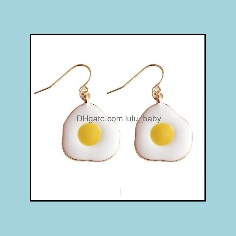 women fashion fried eggs dangle earrings zinc alloy cute cartoon egg jewelry funny earring summer beach woman accessorie