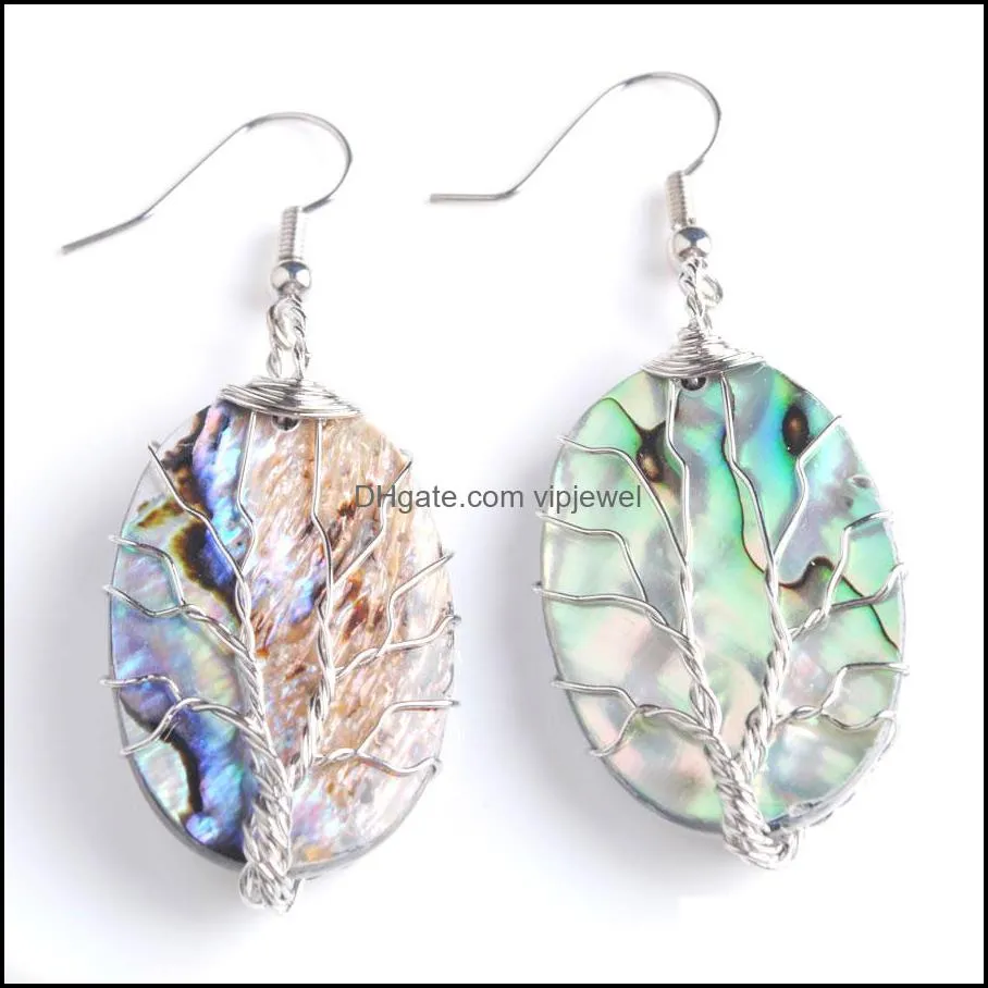 natural abalone shell dangle earrings for women classic korean tree of life wire wrap drop earring gifts fashion jewelry bv907