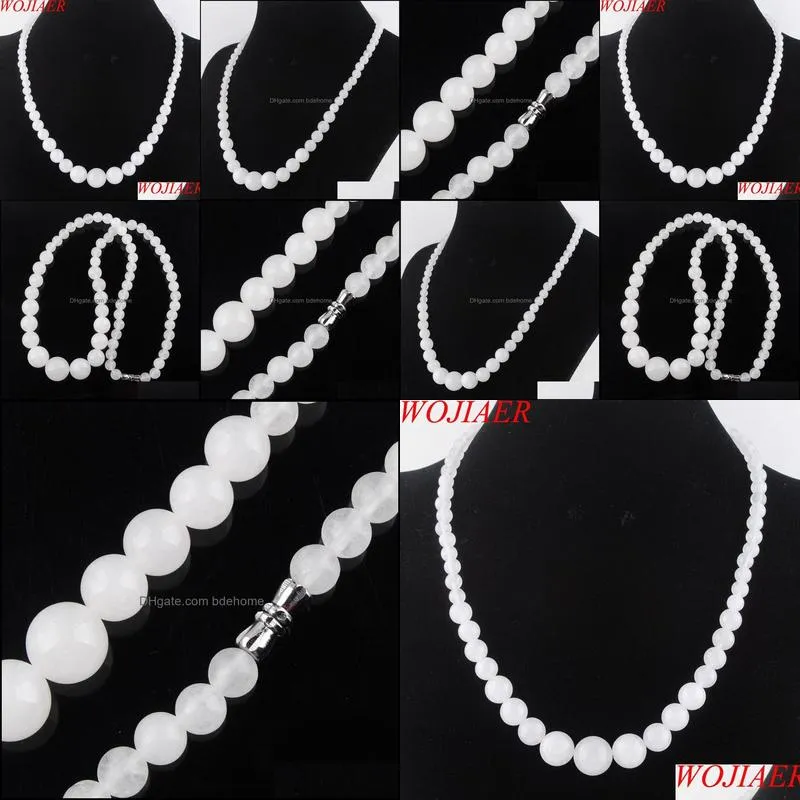 white gem stone 6-14mm graduated round beads women necklace 17.5 inches strand jewelry f3017