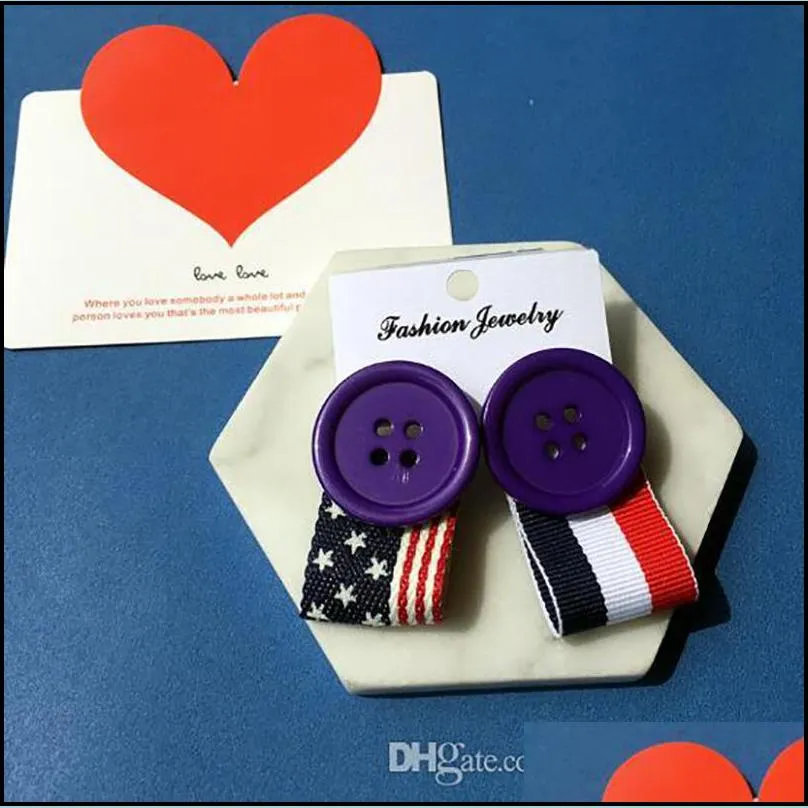 korean style personality buttons ribbon stud earring for women girls unique female jewelry 6 color button ear studs earrings