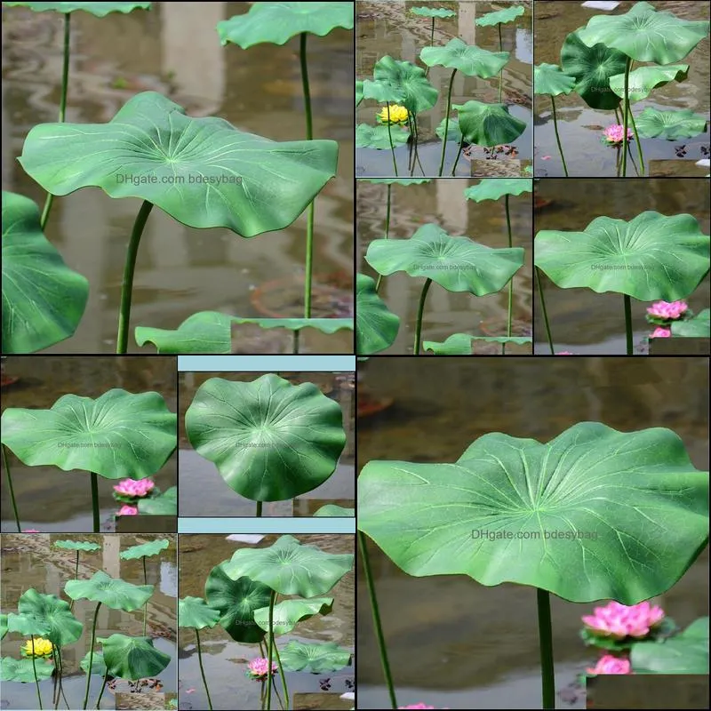 Decorative Flowers & Wreaths Artificial Plants Lotus Leaf Long Stem Floating Pool Decor Aquarium Fish Pond Scenery Fake Home Decoration