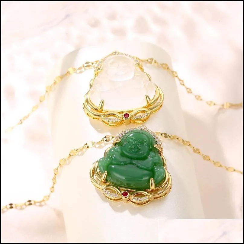 pendant necklaces exquisite emerald imitation jade smiling maitreya buddha guard for women girls lucky jewelry birthday gift