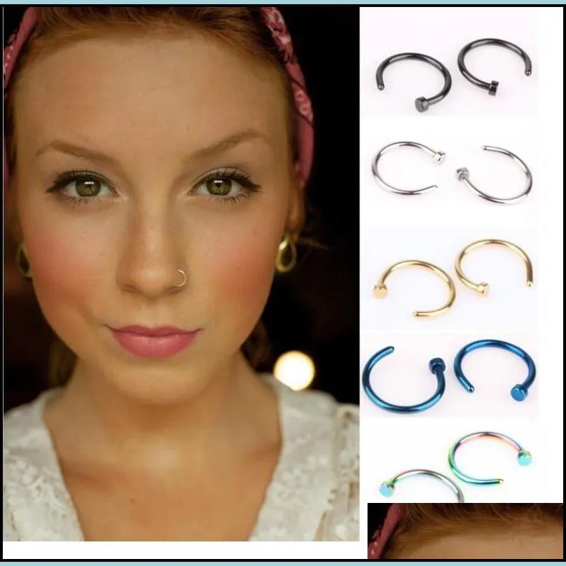 trendy nose rings body piercing jewelry fashion stainless steel open hoop ring earring studs fake noserings non piercingrings
