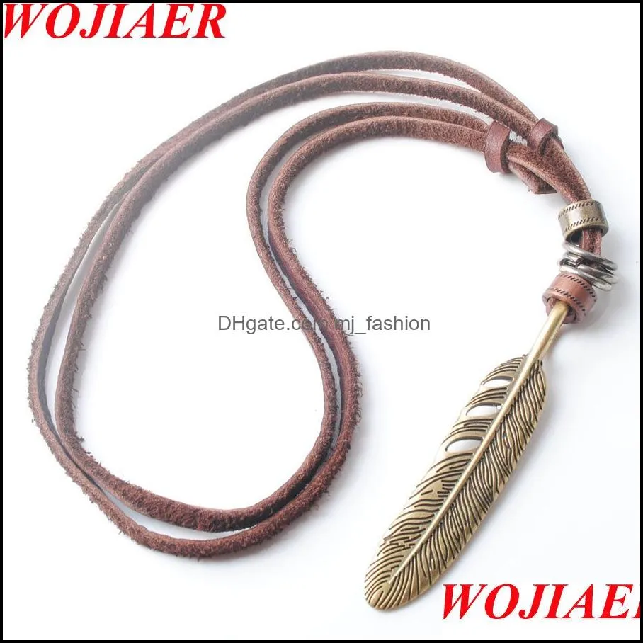 leather necklace for men women bronze pendant chokers vintage tone solid metal adjustable necklace bc023