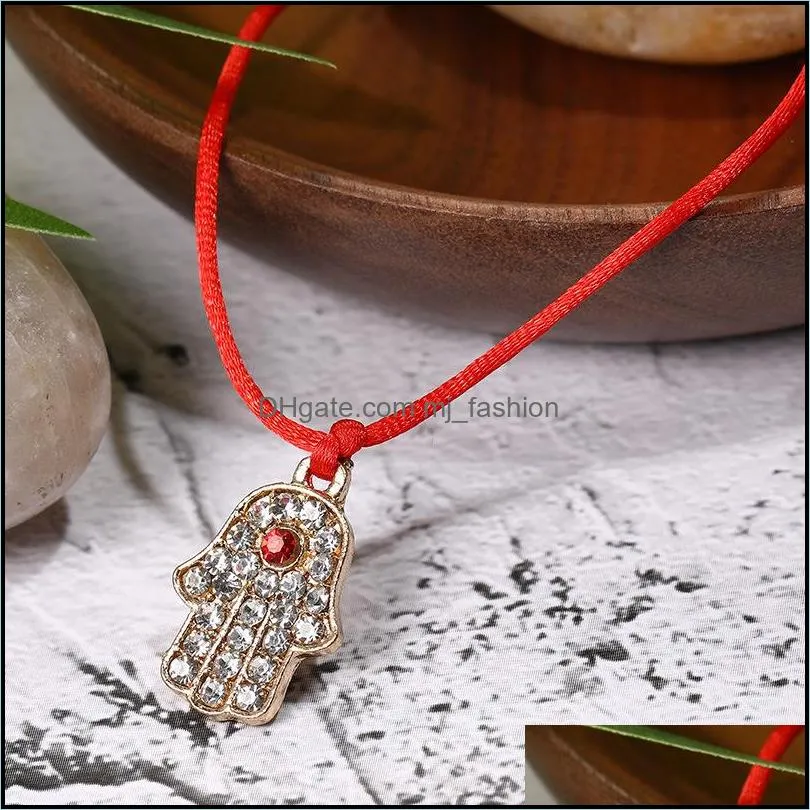rhinestone demon eye palm charm bracelets adjustable braided string bangle jewelry lucky gift for women men with card