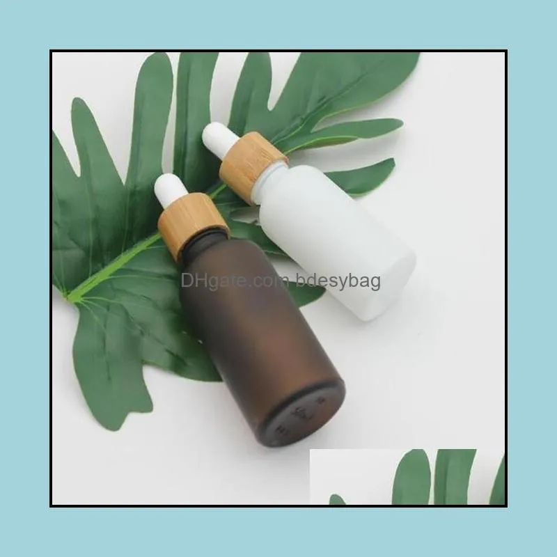 Frosted Amber White Glass Dropper Bottle 15ml 30ml 50ml with Bamboo Cap 1oz Wooden  Oil Bottles