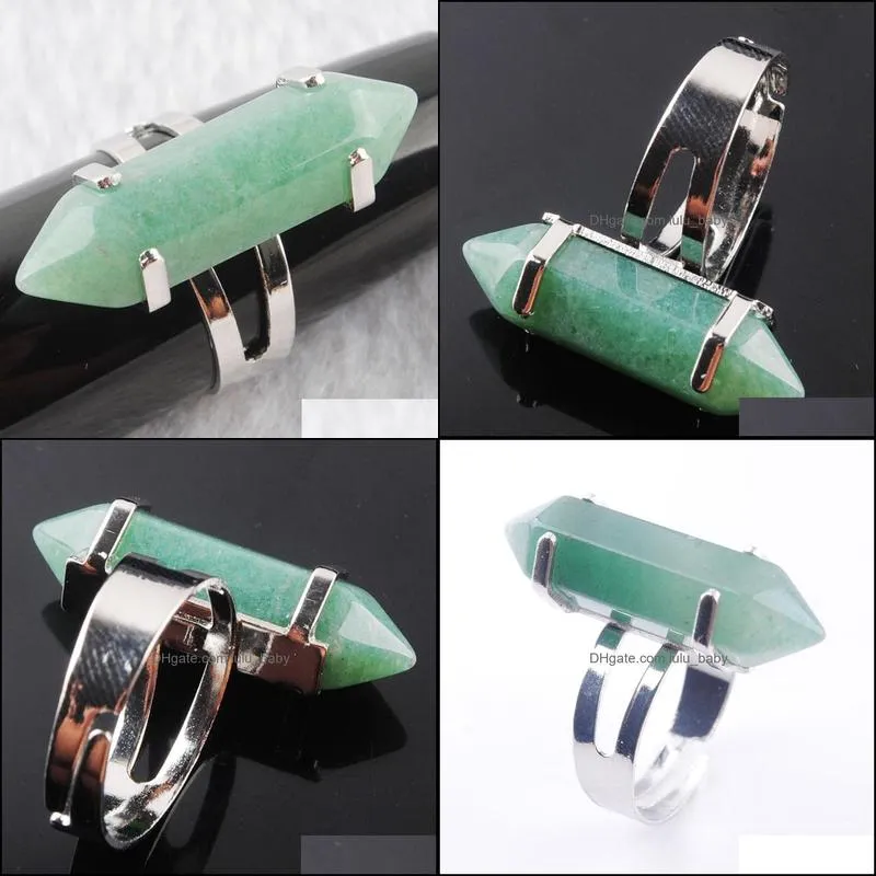 unique ring for women hexagonal natural green aventurine stone beads rings silver color party jewelry x3019