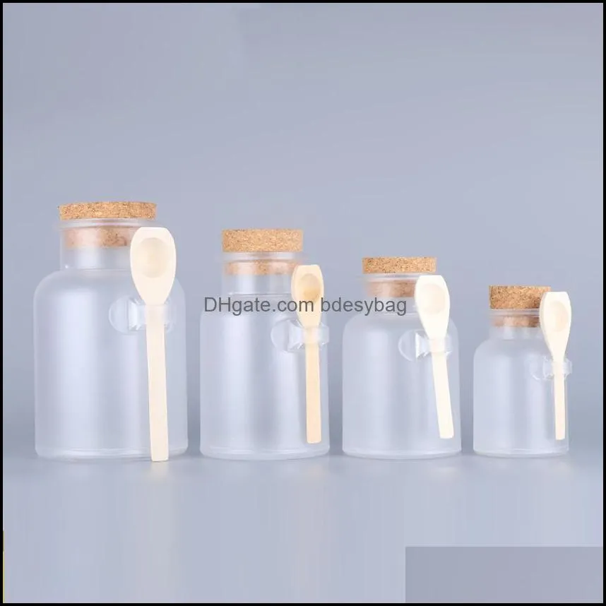 Frosted Plastic Cosmetic Bottles Containers with Cork Caps and Spoon Bath Salt Mask Powder Cream Packing Bottles Makeup Storage Jars