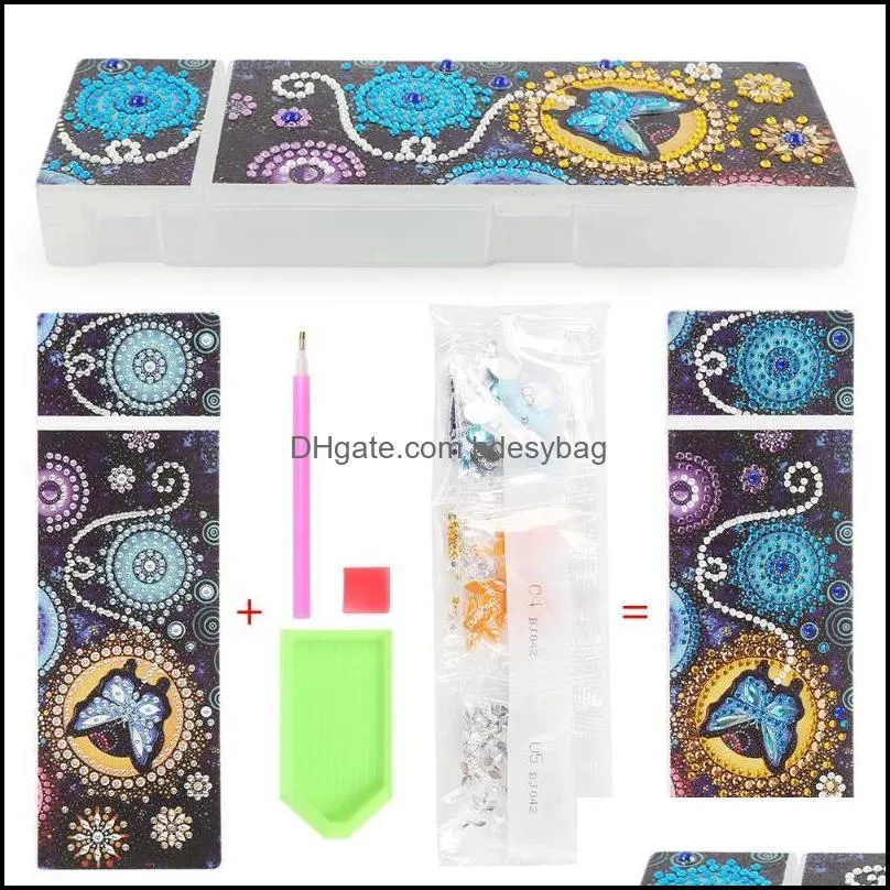 Paintings DIY Special Shaped Diamond Painting Pencil Case 2 Grids Stationery Storage Box Jewelry Mandala Embroide Kids Giftr1