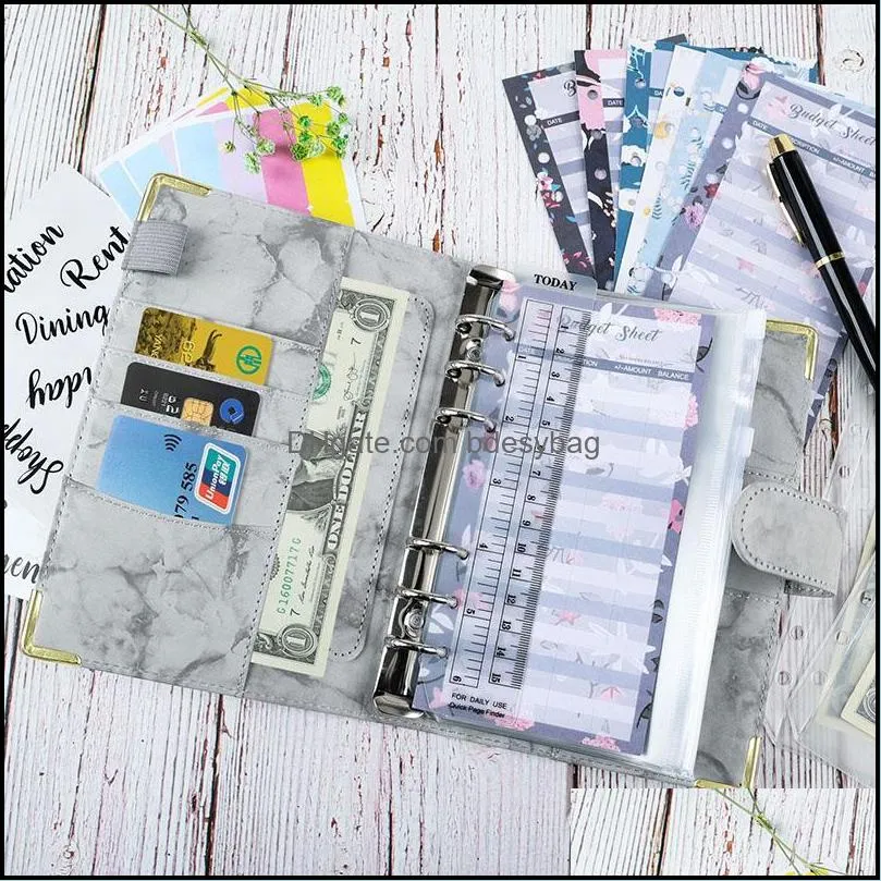 Notepads PU Leather Binder Budget Planner Organizer With Sheets Zipper Pockets Category Stickers Saving Cash Envelopes SystemNotepads