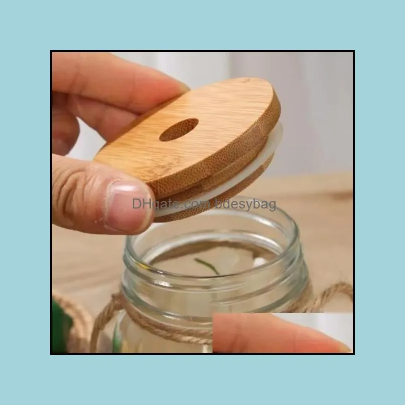 Bamboo Cap Lids -keeping Reusable Wooden Mason Jar Lid with Straw Hole and Silicone Seal