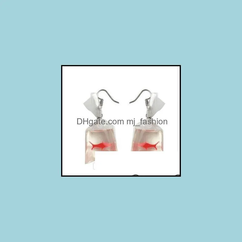 korean gold-fish dangle earrings transparent acrylic fish crystal pocket drop earring for women girl trendy exaggerated jewelry