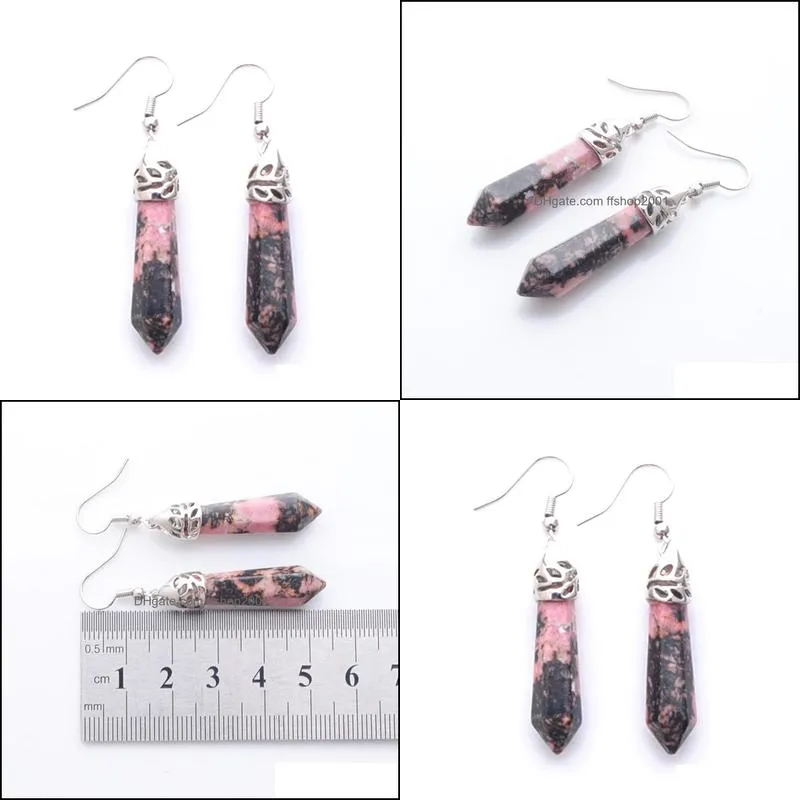 natural rhodochrosite gemstone dangle earrings hexagonal pointed reiki chakra beads for women jewelry r3071